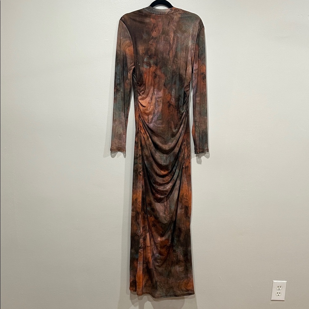 Chic Long Sleeve Tie-Dye Maxi Dress